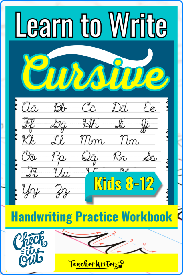 Image of the cover of a cursive writing workbook.